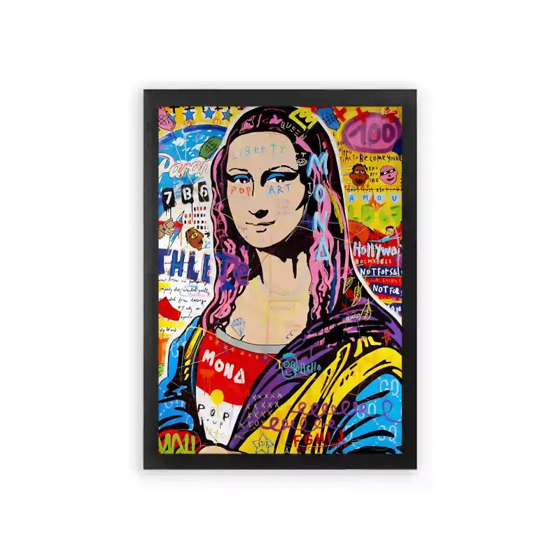 Mona Lisa 'In The World of Pop Graffiti' Framed Poster Black Premium Wood