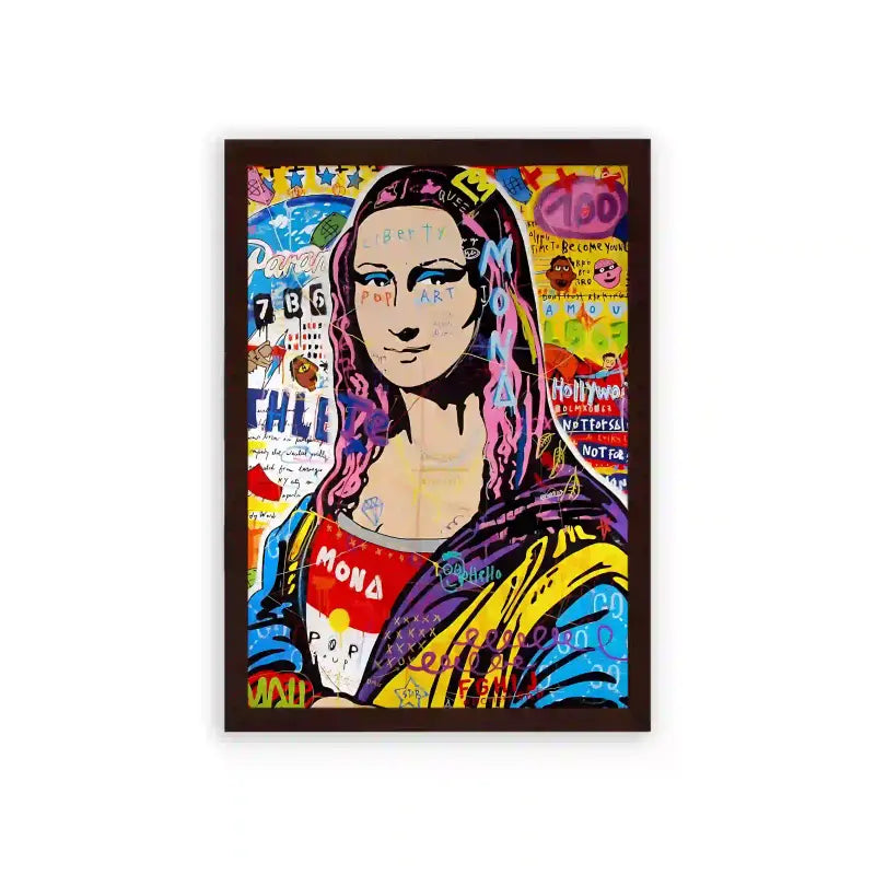 Mona Lisa 'In The World of Pop Graffiti' Framed Poster Brown Premium Wood