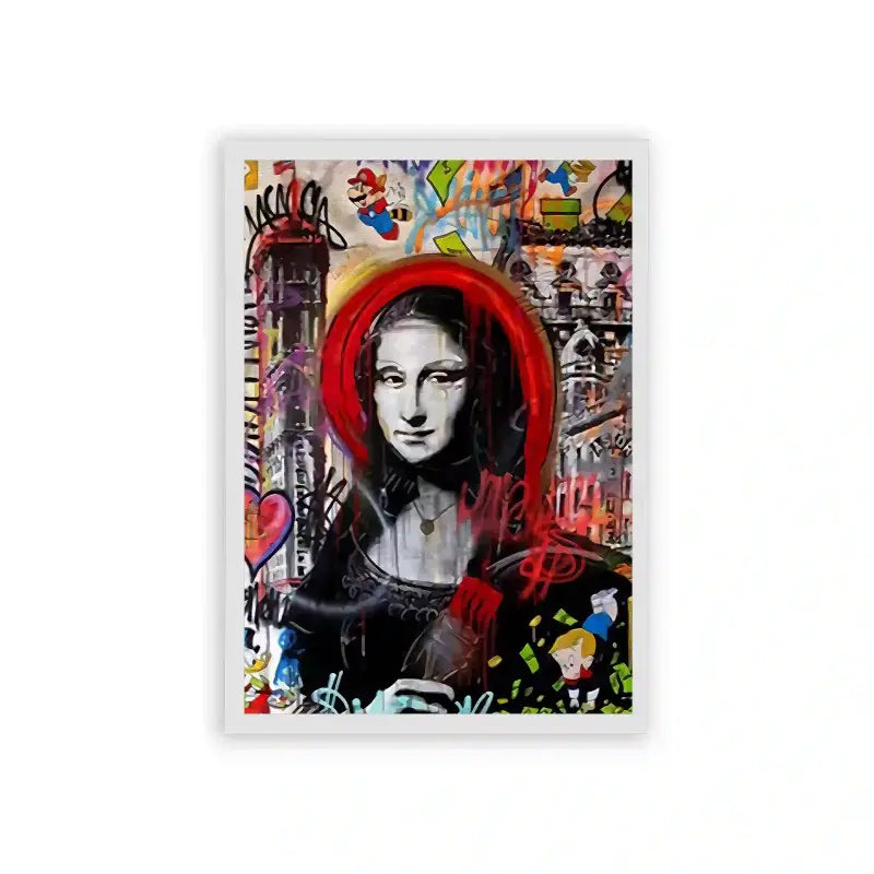 Mona Lisa 'Contemporary Chaos' Framed Poster White Hard Fiber