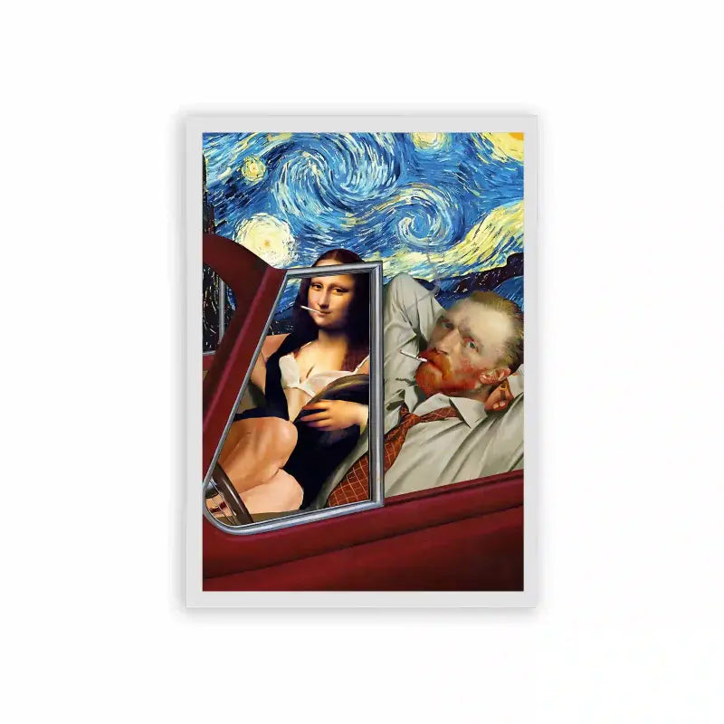 Mona Lisa 'Featuring Van Gogh' Framed Poster White Hard Fiber