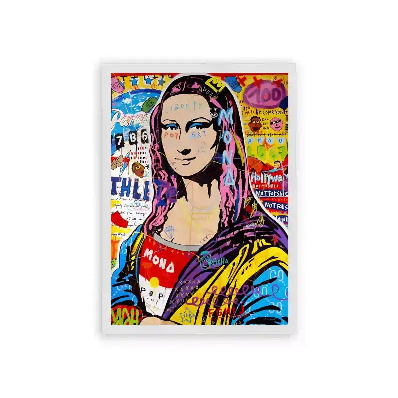 Mona Lisa 'In The World of Pop Graffiti' Framed Poster White Hard Fiber