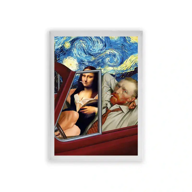 Mona Lisa 'Featuring Van Gogh' Framed Poster White Premium Wood