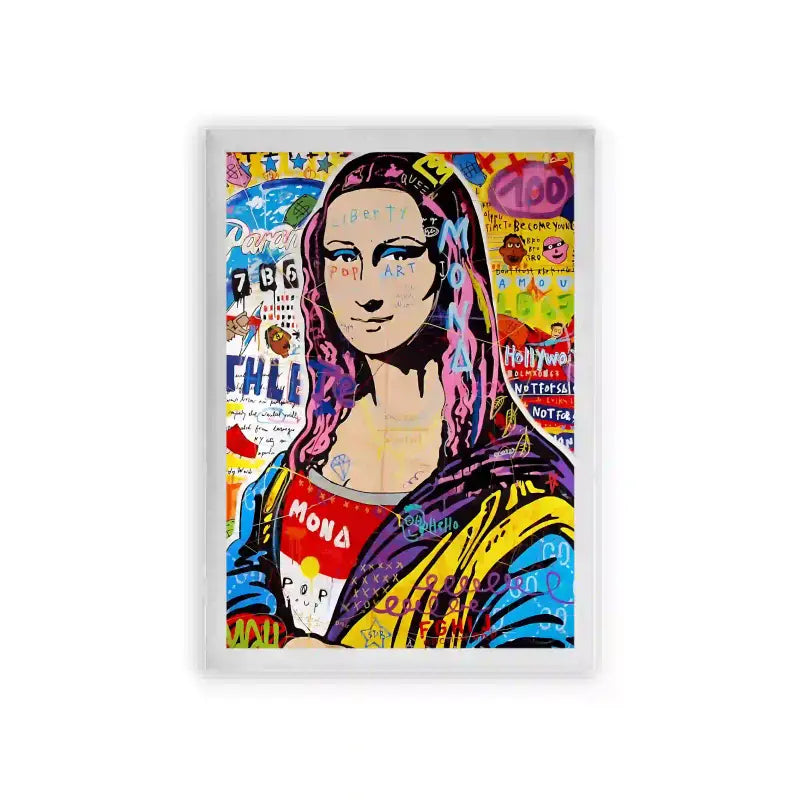 Mona Lisa 'In The World of Pop Graffiti' Framed Poster White Premium Wood