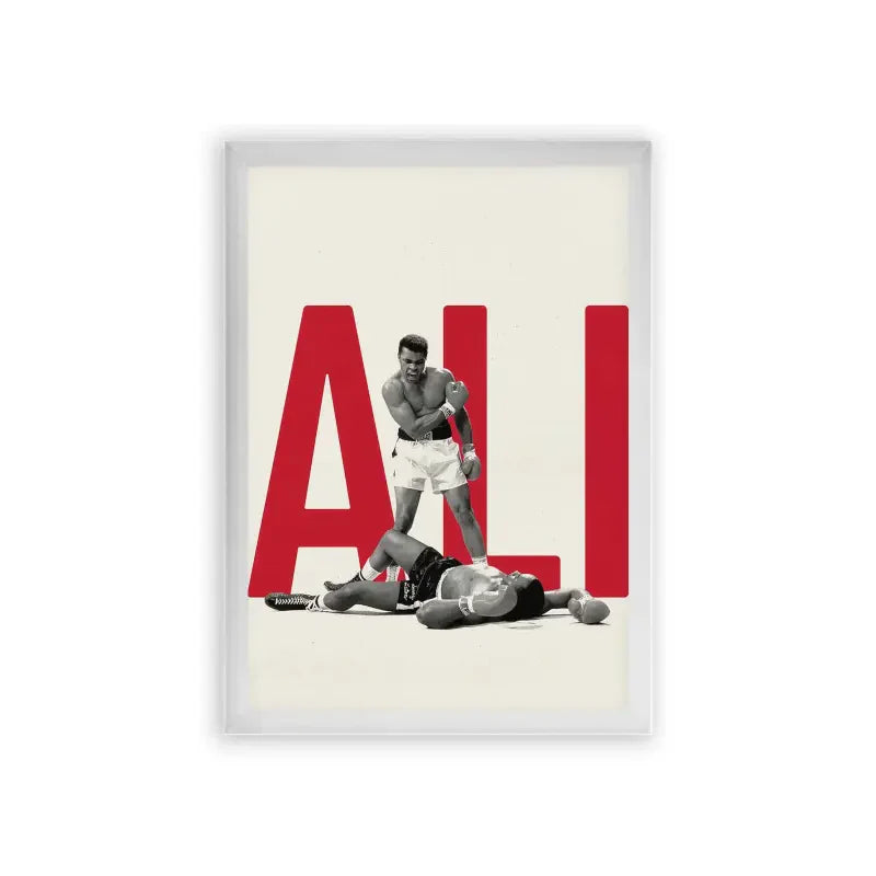 Muhammad Ali 'Historic KO' Framed Poster White Premium Wood