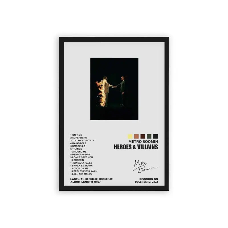 Metro Boomin 'Heroes & Villains' Framed Poster Black Hard Fiber