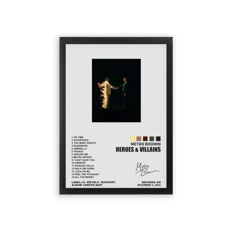 Metro Boomin 'Heroes & Villains' Framed Poster Black Premium Wood