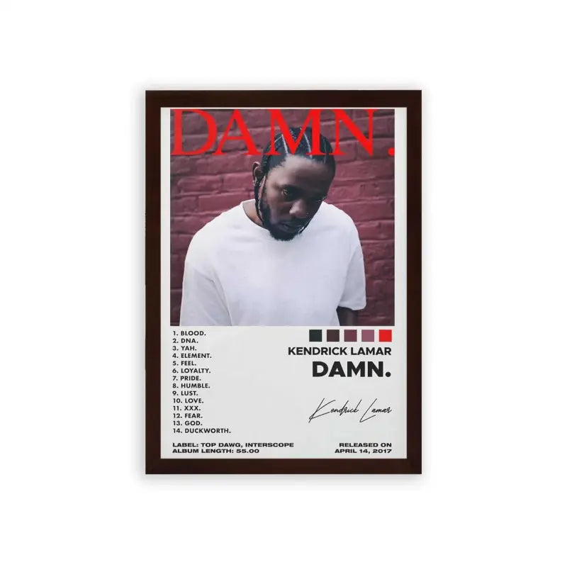 Kendrick Lamar 'Damn' Framed Poster Brown Premium Wood