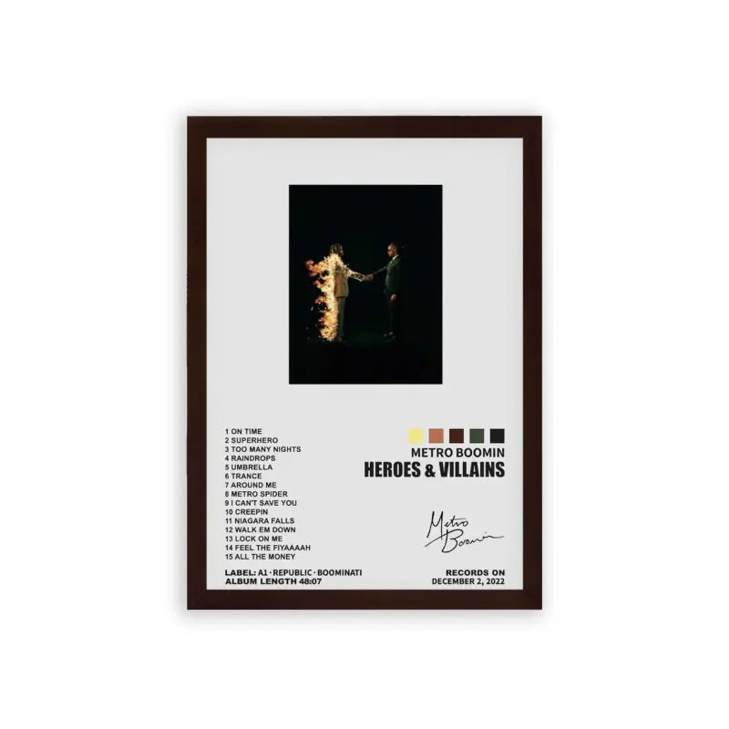 Metro Boomin 'Heroes & Villains' Framed Poster Brown Premium Wood