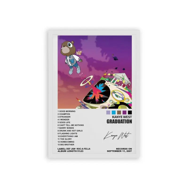 Kanye West 'Graduation' Framed Poster White Hard Fiber