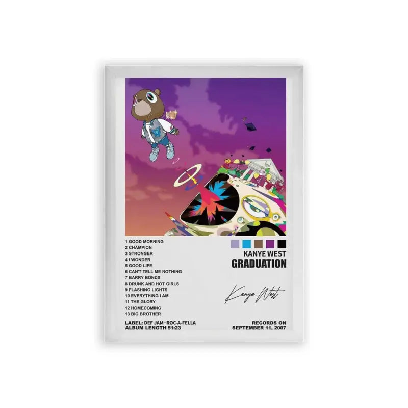 Kanye West 'Graduation' Framed Poster White Premium Wood