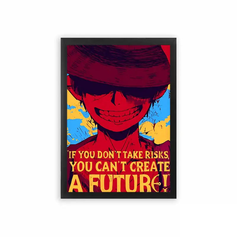 One Piece 'Take Risks' Framed Poster Black Premium Wood