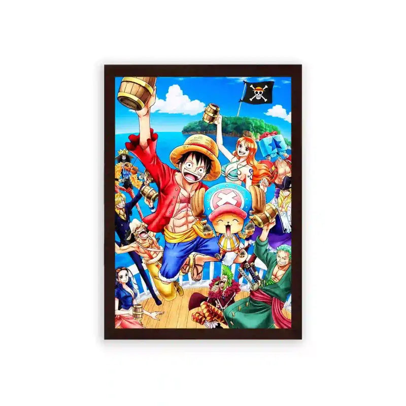 One Piece 'Comrades of The Sea' Framed Poster Brown Premium Wood