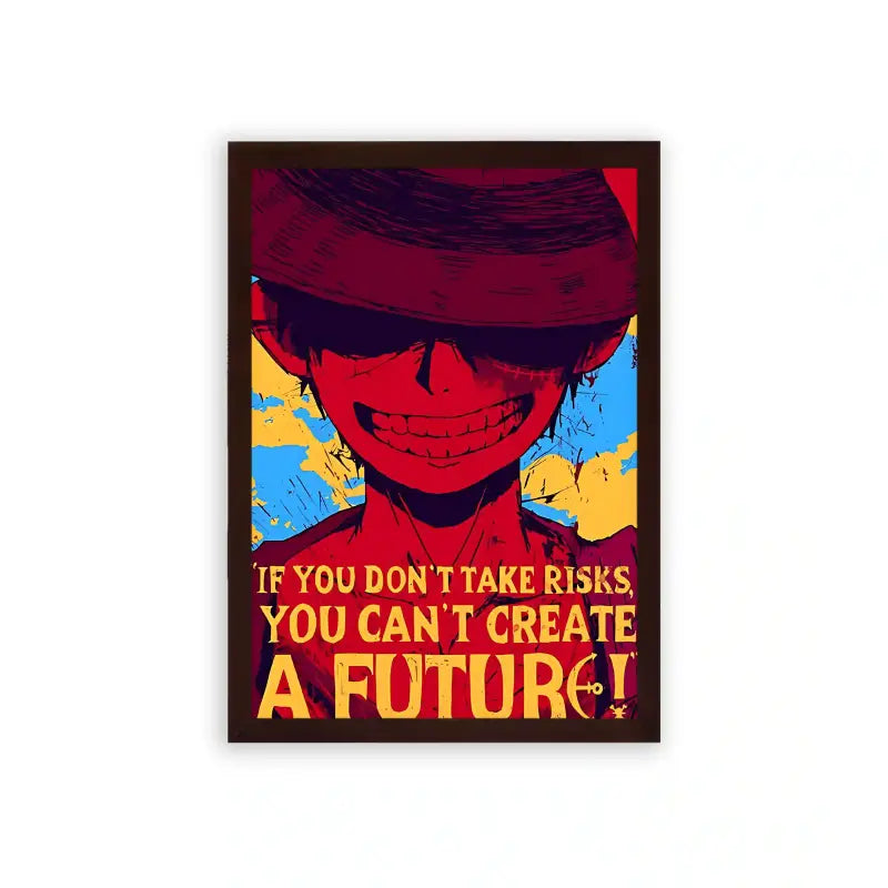 One Piece 'Take Risks' Framed Poster Brown Premium Wood