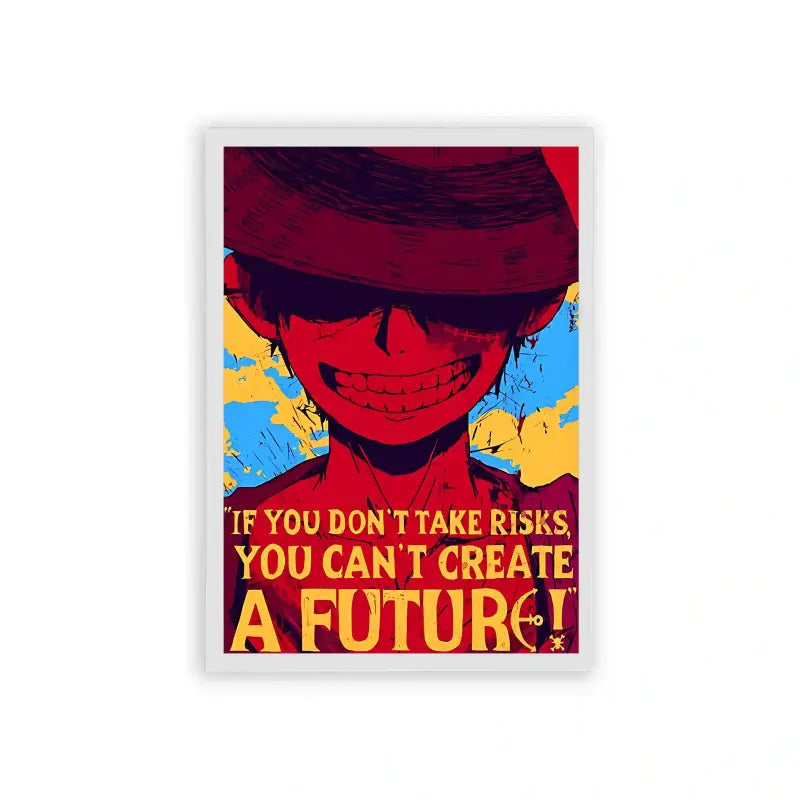 One Piece 'Take Risks' Framed Poster White Hard Fiber