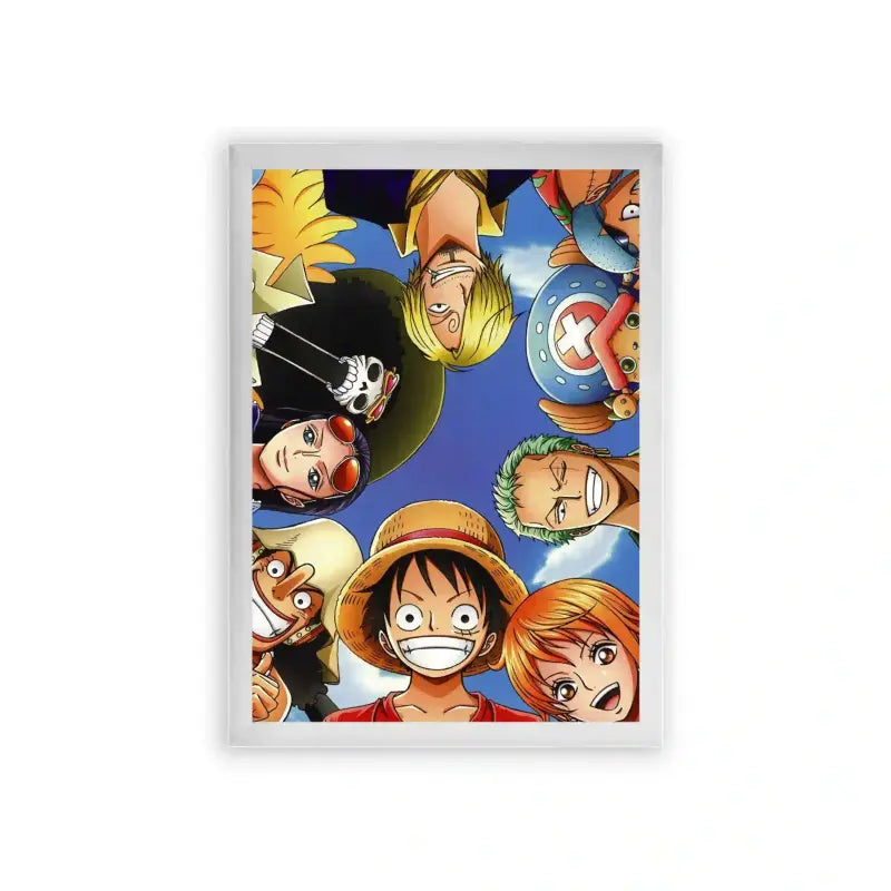 One Piece 'Straw Hat Crew' Framed Poster White Premium Wood