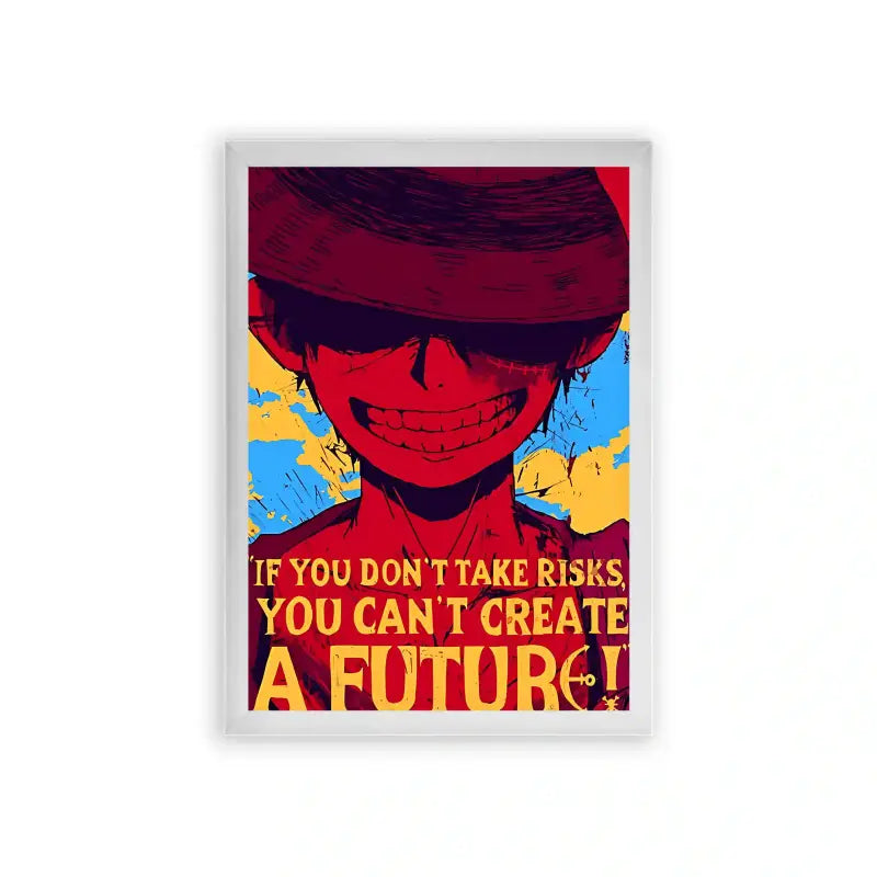 One Piece 'Take Risks' Framed Poster White Premium Wood