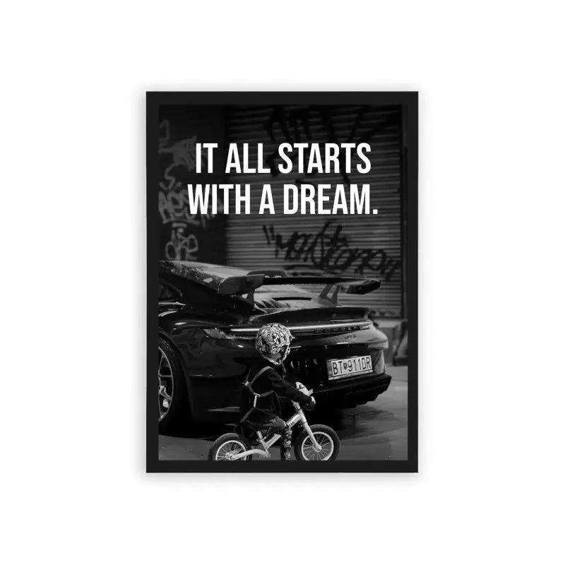 Porsche 'Dream' Framed Poster Black Hard Fiber