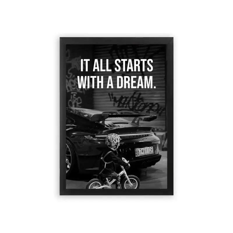 Porsche 'Dream' Framed Poster Black Premium Wood