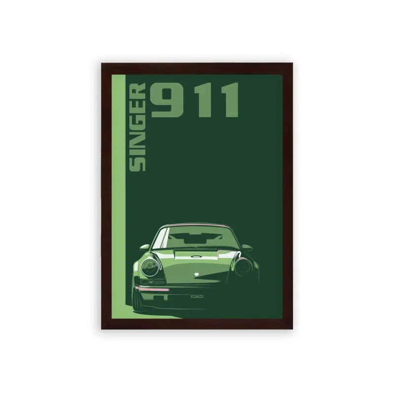 Porsche 'Emerald Elegance' Framed Poster Brown Premium Wood