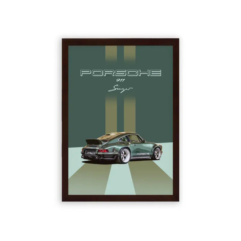 Porsche 'Timeless Machine' Framed Poster Brown Premium Wood