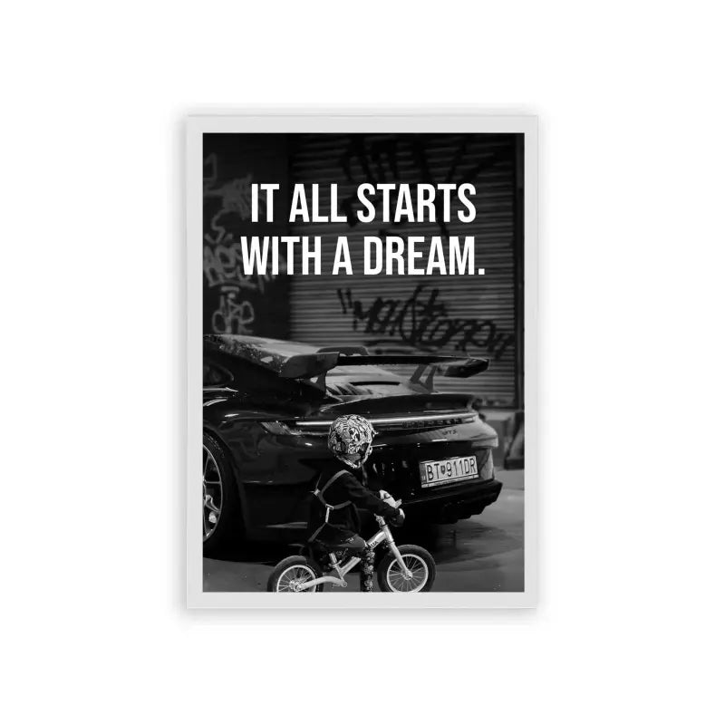 Porsche 'Dream' Framed Poster White Hard Fiber