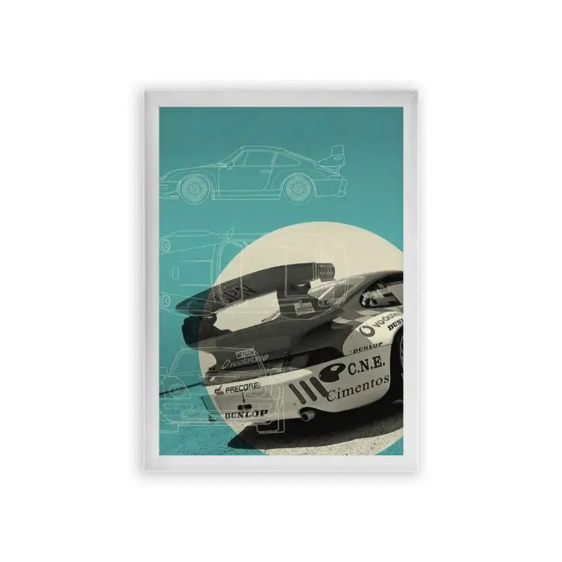 Porsche 'Precision & Performance' Framed Poster White Premium Wood