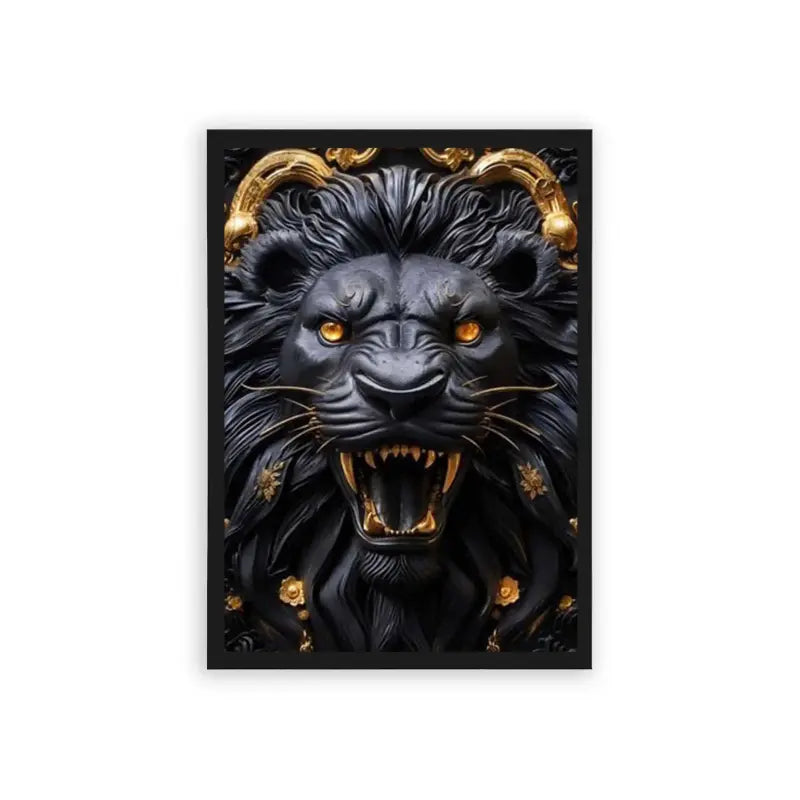 Lion's Golden Fury Framed Poster Black Hard Fiber