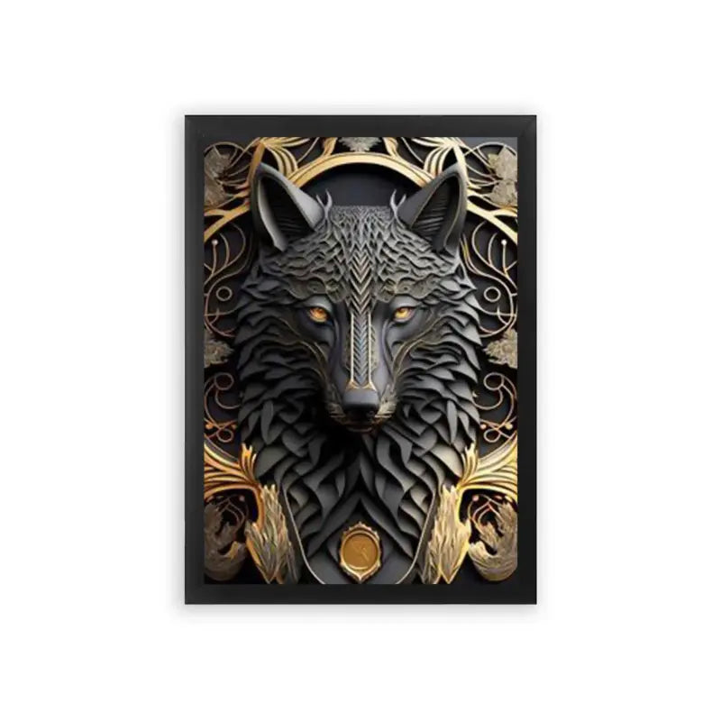 Midnight Wolf Framed Poster Black Premium Wood