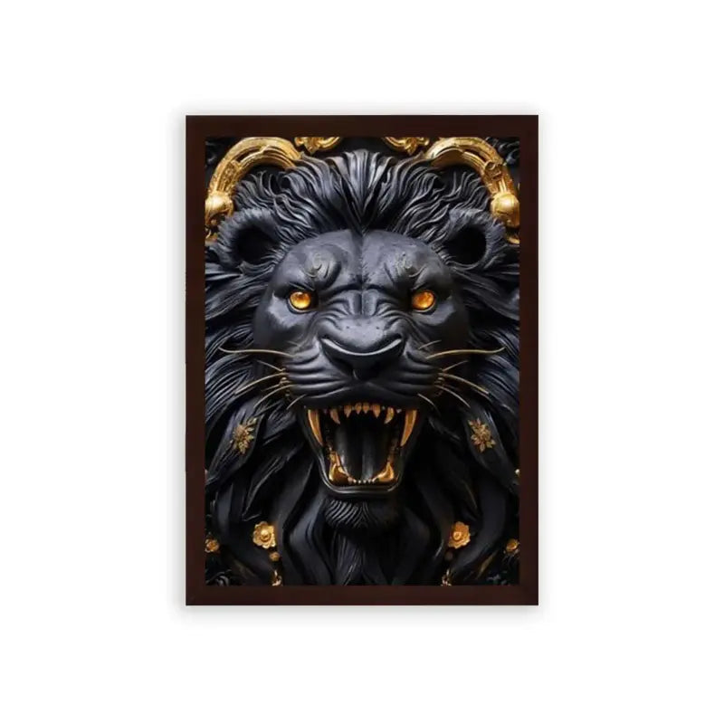 Lion's Golden Fury Framed Poster Brown Premium Wood