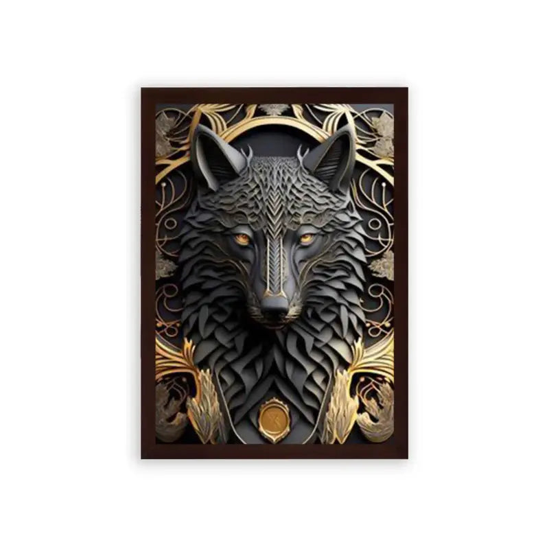 Midnight Wolf Framed Poster Brown Premium Wood