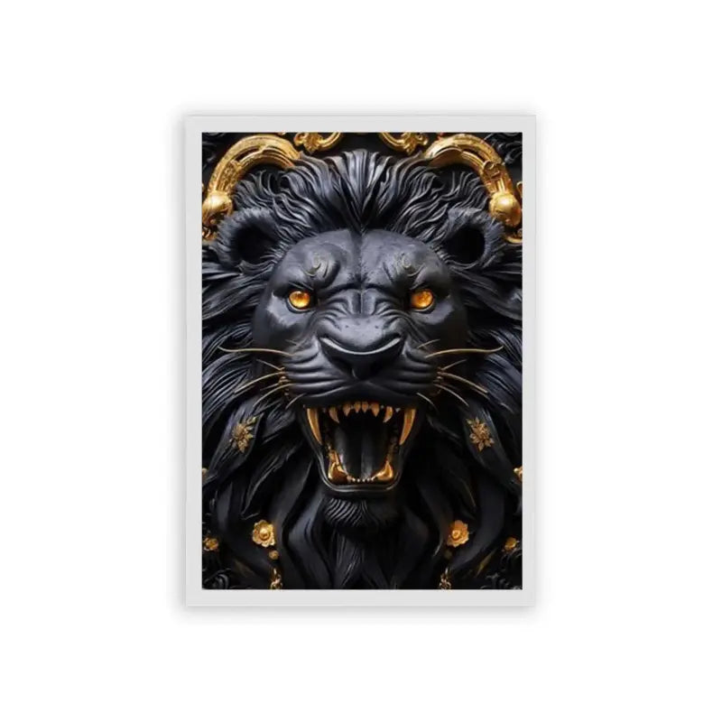 Lion's Golden Fury Framed Poster White Hard Fiber