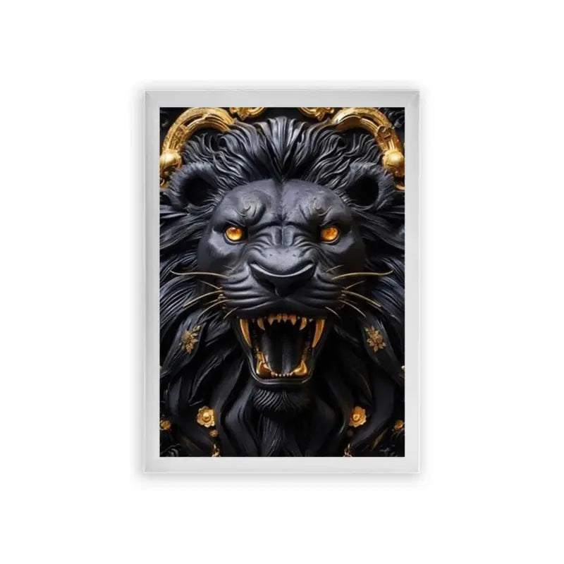 Lion's Golden Fury Framed Poster White Premium Wood