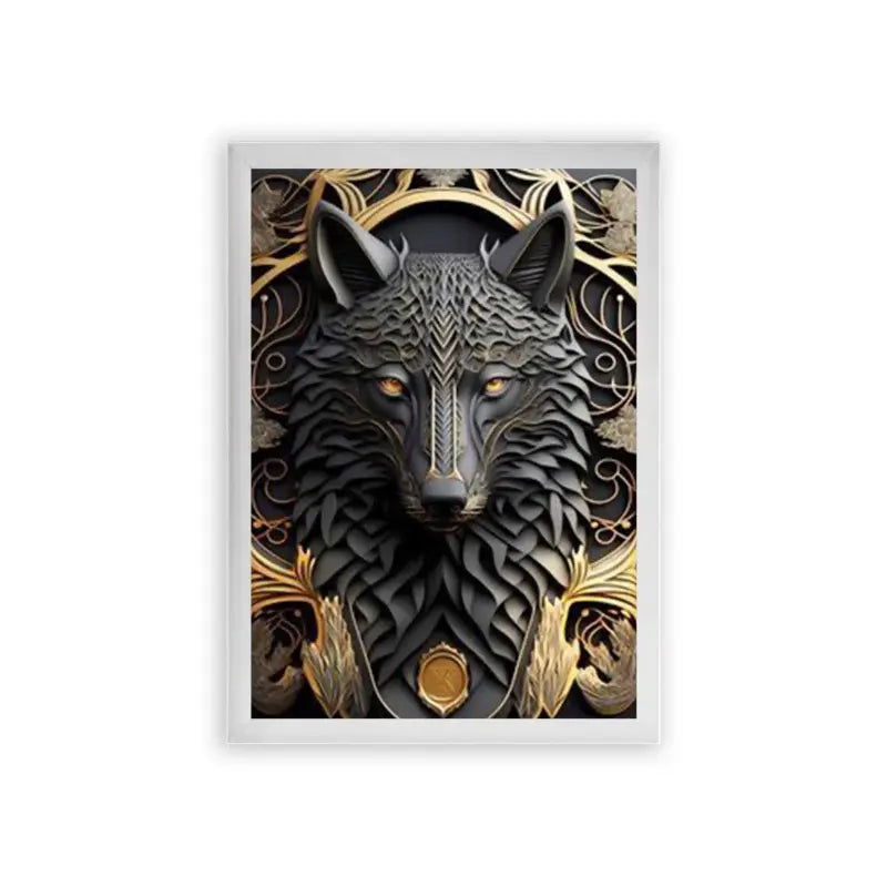 Midnight Wolf Framed Poster White Premium Wood