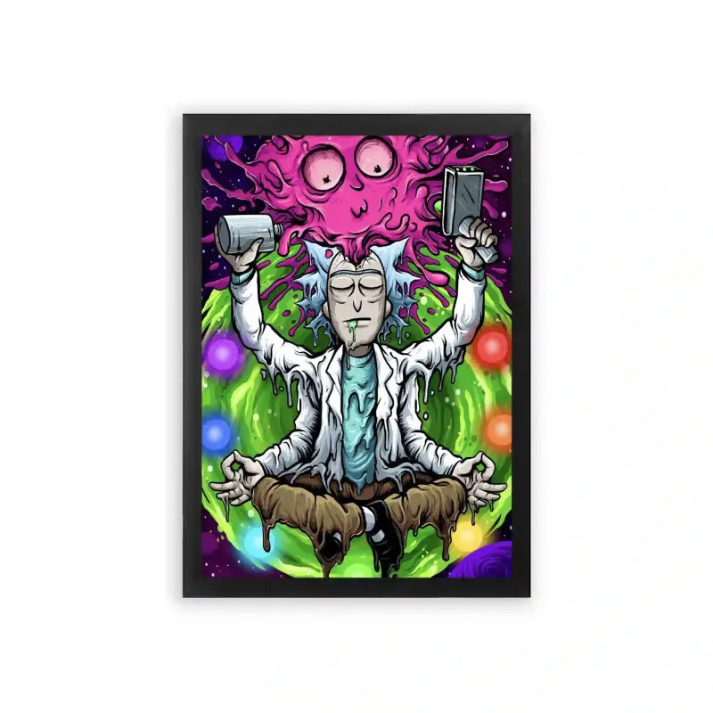 Rick & Morty 'Cosmic Meditation' Framed Poster Black Premium Wood