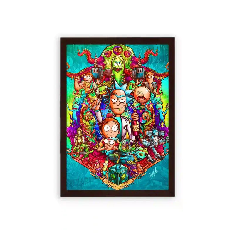 Rick & Morty 'Galactic Oddities' Framed Poster Brown Premium Wood