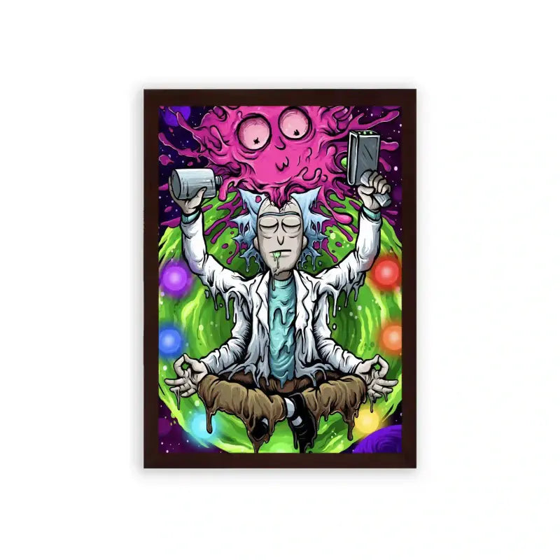 Rick & Morty 'Cosmic Meditation' Framed Poster Brown Premium Wood