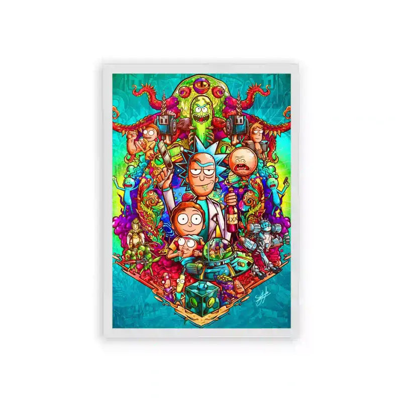 Rick & Morty 'Galactic Oddities' Framed Poster White Hard Fiber