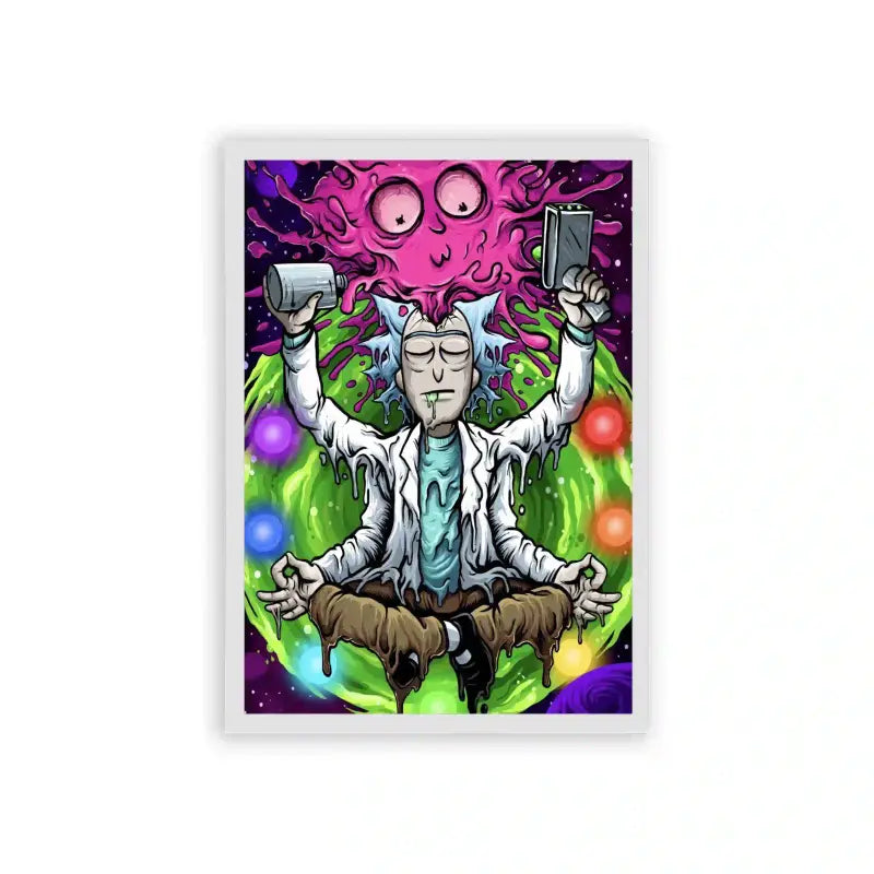 Rick & Morty 'Cosmic Meditation' Framed Poster White Hard Fiber