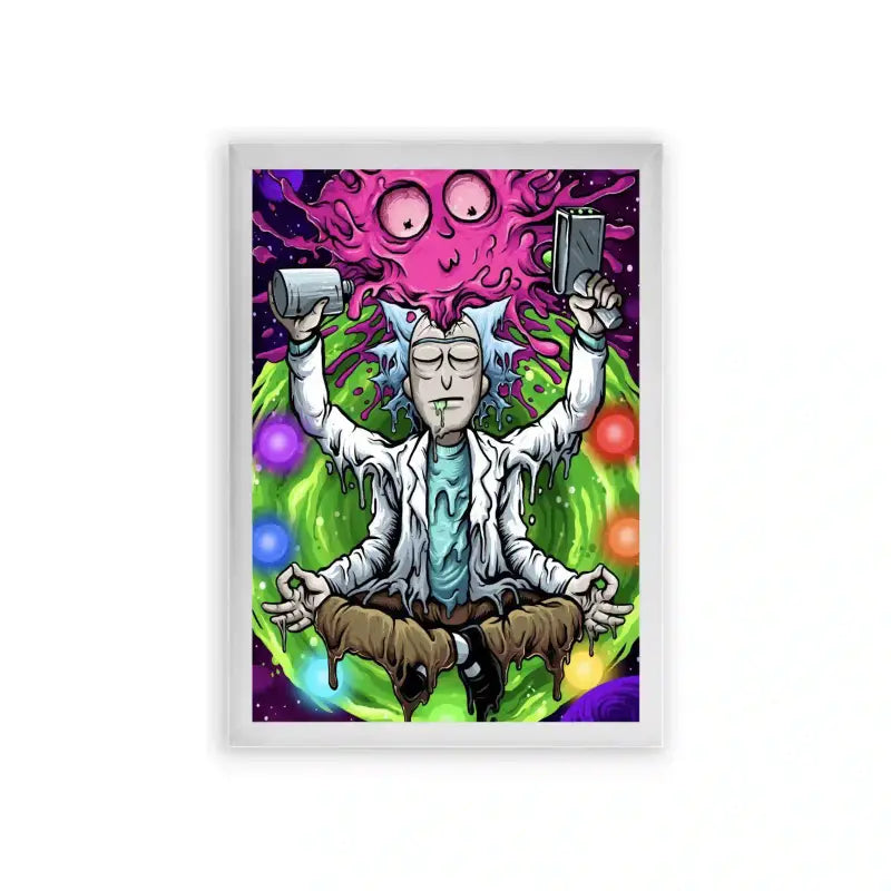 Rick & Morty 'Cosmic Meditation' Framed Poster White Premium Wood