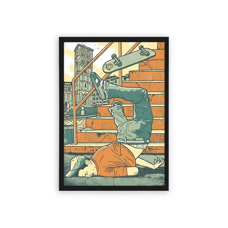 Skate 'Staircase Stunt' Framed Poster Black Hard Fiber