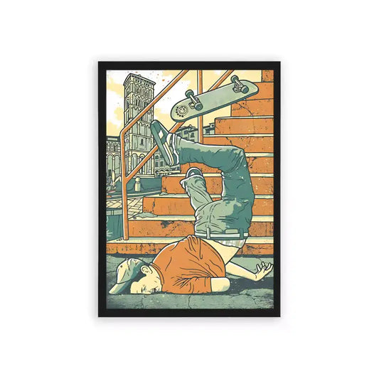 Skate 'Staircase Stunt' Framed Poster Black Hard Fiber