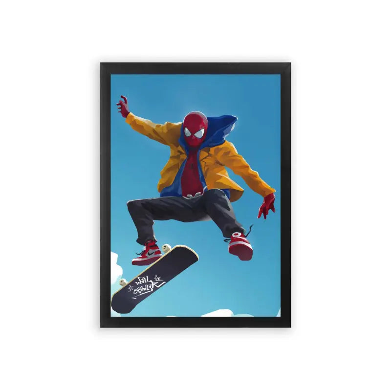 Skate 'Skate Park Superhero' Framed Poster Black Premium Wood