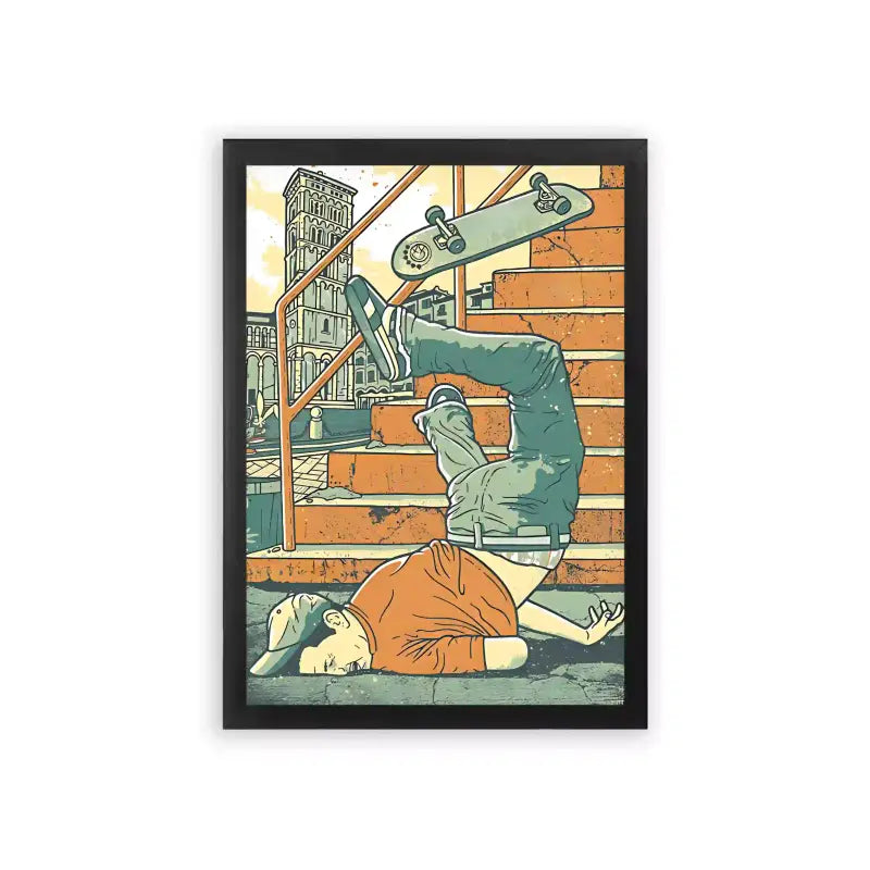 Skate 'Staircase Stunt' Framed Poster Black Premium Wood