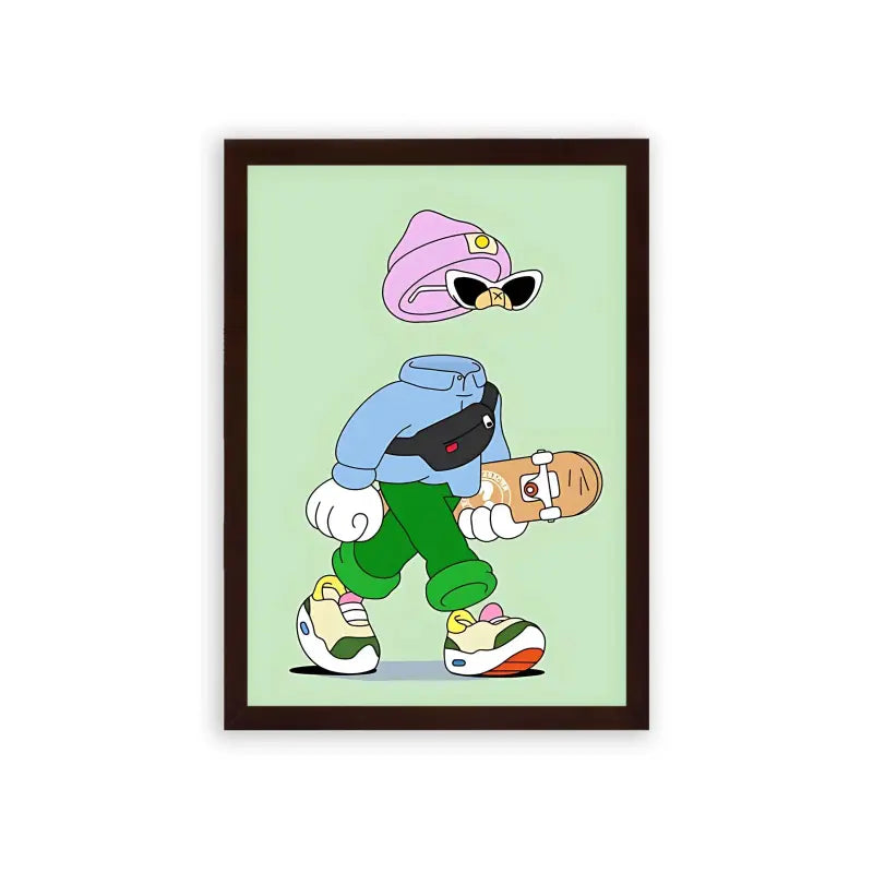 Skate 'Cool Kicks' Framed Poster Brown Premium Wood