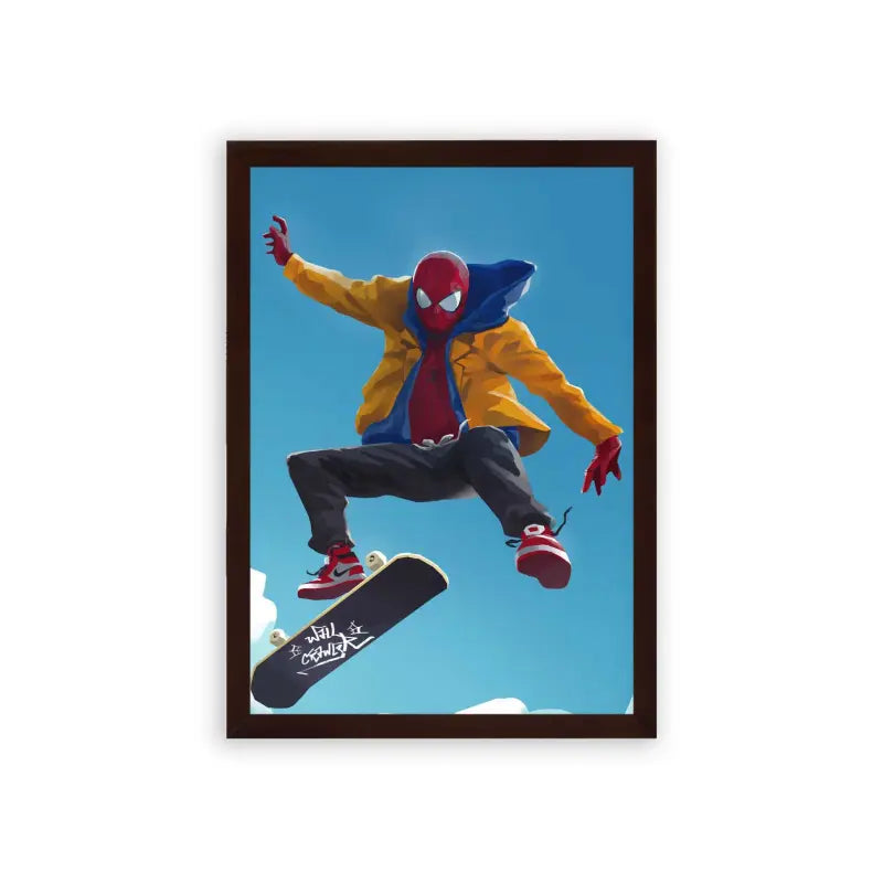 Skate 'Skate Park Superhero' Framed Poster Brown Premium Wood