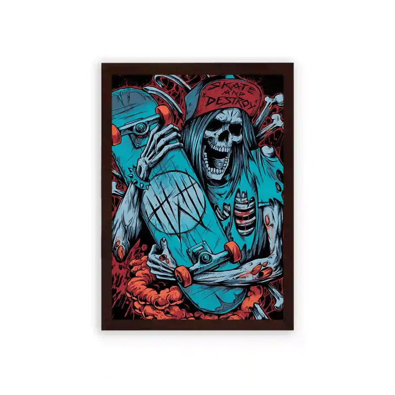 Skate 'Skate and Destroy' Framed Poster Brown Premium Wood