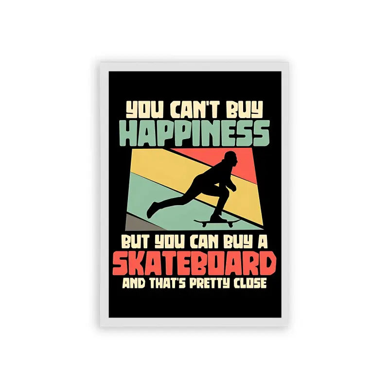 Skate 'Buying Happiness' Framed Poster White Hard Fiber