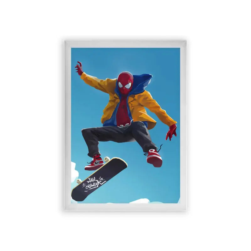 Skate 'Skate Park Superhero' Framed Poster White Premium Wood