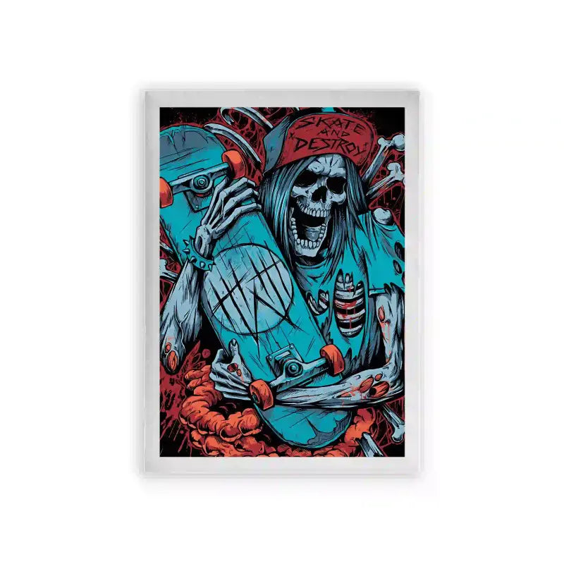 Skate 'Skate and Destroy' Framed Poster White Premium Wood