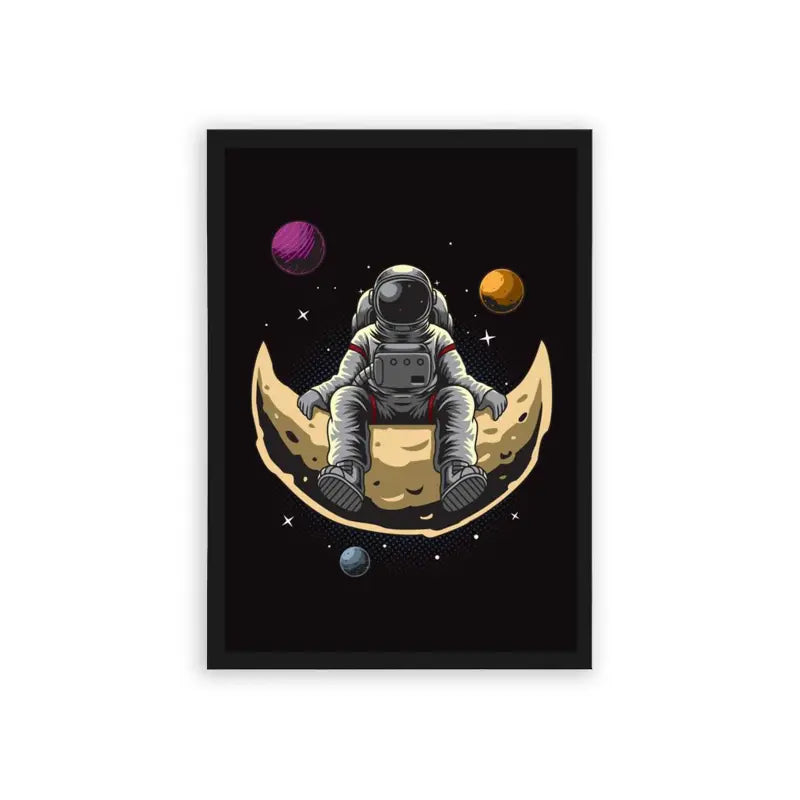 Astronaut 'Lunar Solitude' Framed Poster Black Hard Fiber